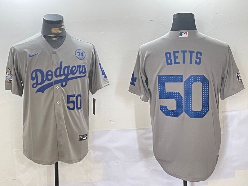 Men Los Angeles Dodgers #50 Betts Grey Game 2024 Nike MLB Jersey style 11201->los angeles dodgers->MLB Jersey